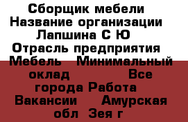 Сборщик мебели › Название организации ­ Лапшина С.Ю. › Отрасль предприятия ­ Мебель › Минимальный оклад ­ 20 000 - Все города Работа » Вакансии   . Амурская обл.,Зея г.